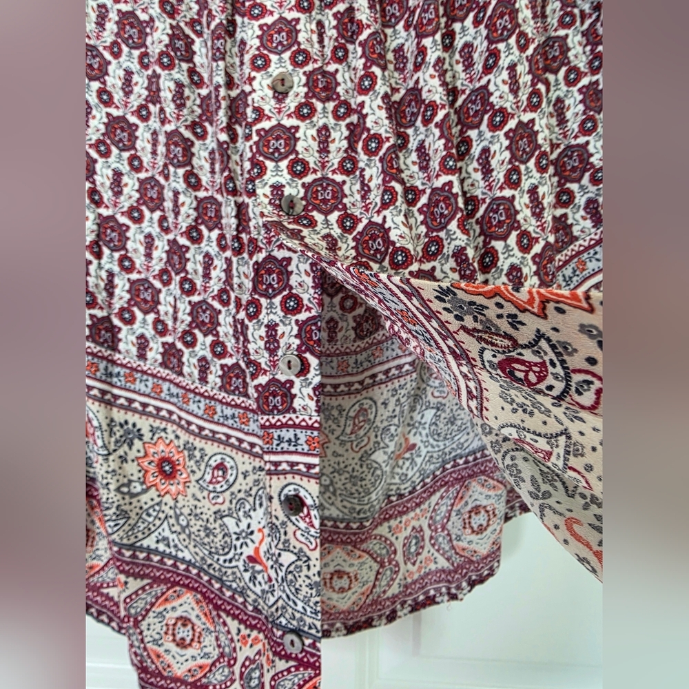 Skies Are Blue Off-the-Shoulder Paisley Print 3/4 Skeeve Boho Blouse Size S - Picture 5 of 8
